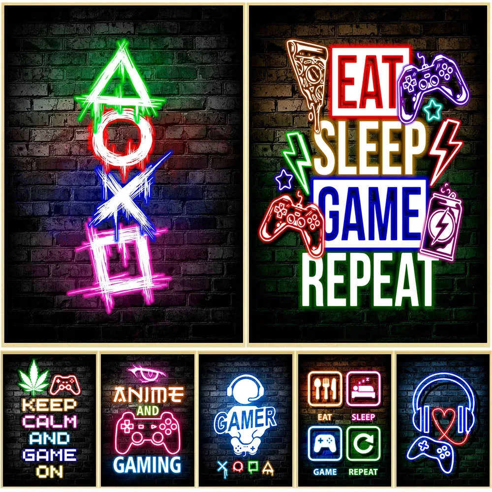 Gaming Accessories Wall - Affiches murales Gaming Neon Eat Sleep